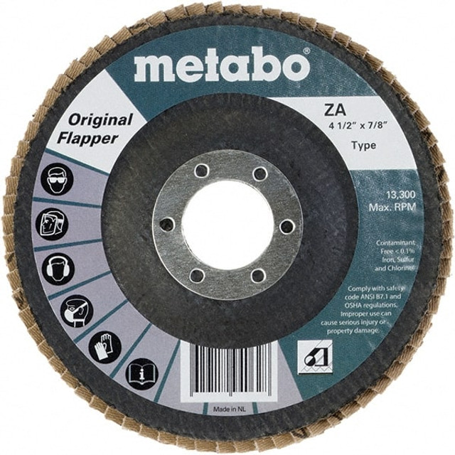 Metabo 629406000 Flap Disc: 7/8" Hole, 60 Grit, Ceramic & Zirconia Alumina, Type 29