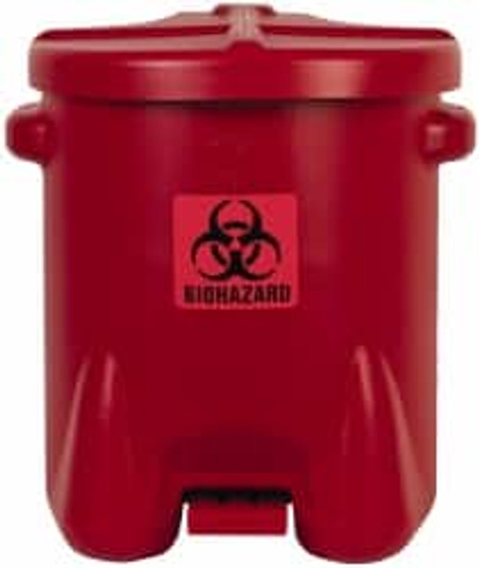 Eagle 947BIO Biohazardous Receptacles; Capacity (Gal.): 14.000 ; Opening Style: Foot Operated ; Color: Red ; Material: High-Density Polyethylene (HDPE) ; Width/Diameter (Inch): 22in ; Length (Inch): 18