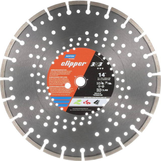 Norton 70184647499 Wet & Dry Cut Saw Blade: 14" Dia, 1" Arbor Hole, 0.118" Kerf Width, 23 Teeth