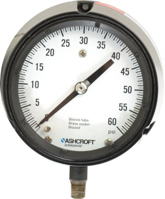 Ashcroft 96216 Pressure Gauge: 4-1/2" Dial, 0 to 60 psi, 1/4" Thread, MNPT, Rear Flange Mount