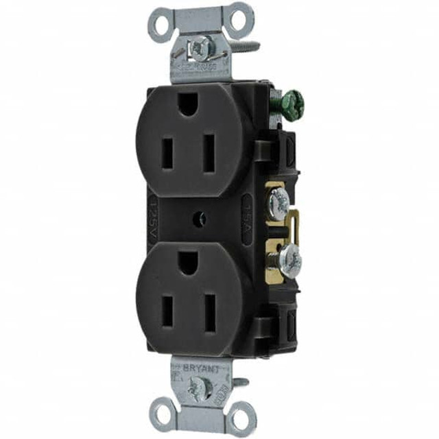 Bryant Electric CBRS15BLK Straight Blade Duplex Receptacle: NEMA 5-15R, 15 Amps, Grounded