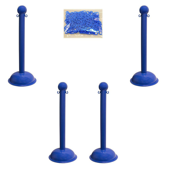 Mr. Chain 71306-4 Stanchion & Chain Kit: Plastic, Blue, 30' Long, 2" Wide