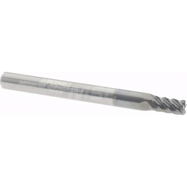 Supermill SM5F156S-010 Corner Radius End Mill: 0.1562" Dia, 5/16" LOC, 0.01" Radius, 5 Flutes, Solid Carbide