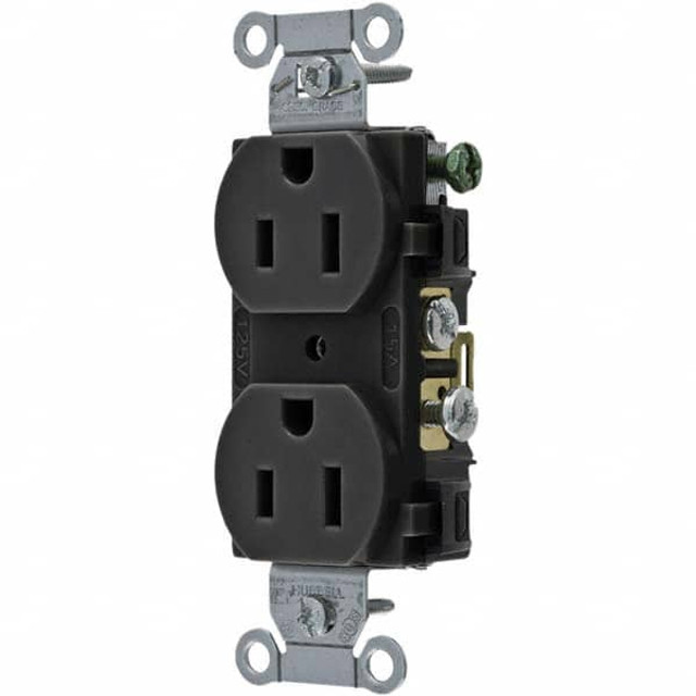 Hubbell Wiring Device-Kellems CR15BLK Straight Blade Duplex Receptacle: NEMA 5-15R, 15 Amps, Self-Grounding