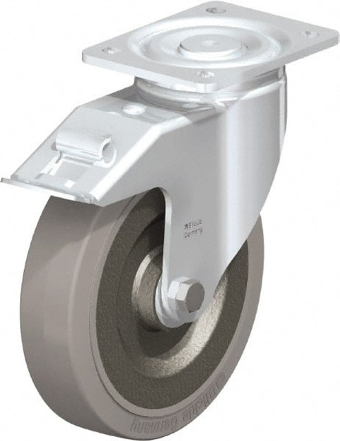 Blickle 639450 Swivel Top Plate Caster: Solid Rubber, 8" Wheel Dia, 1-31/32" Wheel Width, 1,320 lb Capacity, 9-41/64" OAH