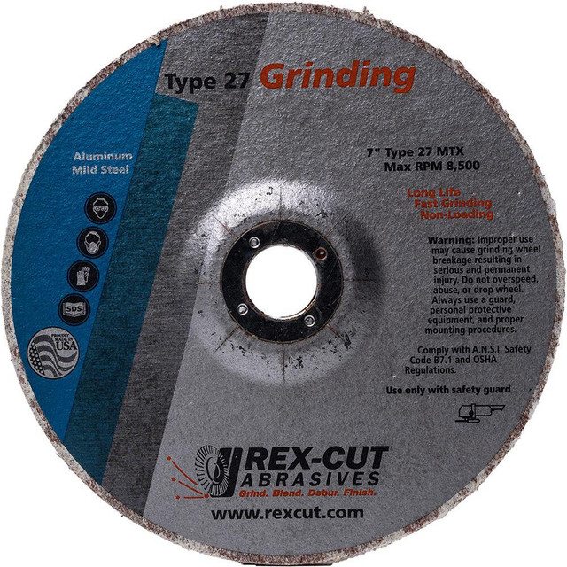 Rex Cut Abrasives 260051 Deburring Wheels; Wheel Diameter (Inch): 6 ; Face Width (Inch): 1/4 ; Center Hole Size (Inch): 7/8 ; Abrasive Material: Aluminum Oxide ; Grade: Extra Coarse ; Wheel Type: Type 27