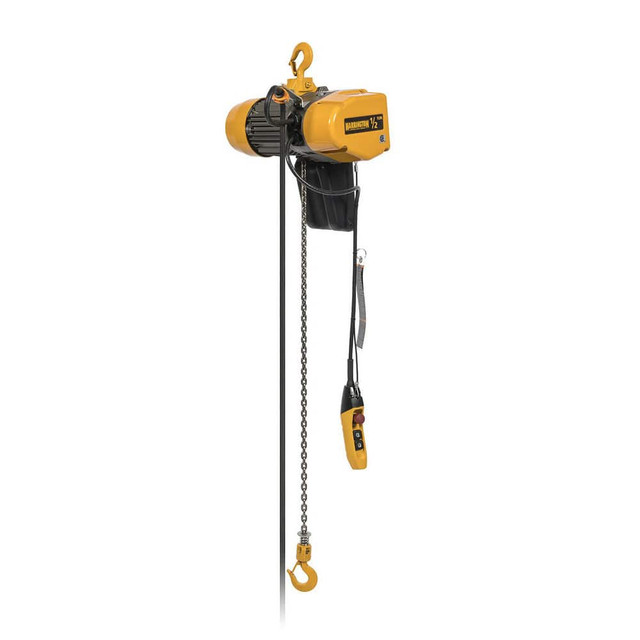 Harrington Hoist EQ005SD-20 Electric Hoists; Work Load Limit: 0.5TON ; Controller: Pendant ; Mount Type: Hook Mounted (No Trolley) ; Brake Type: Load ; Lifting Speed: 25ft/min