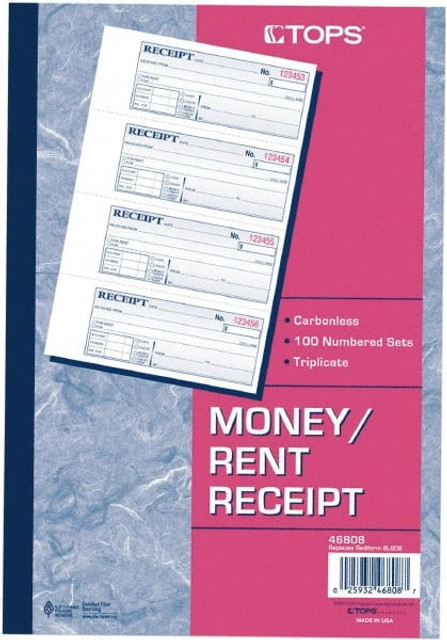 TOPS TOP46808 Receipt Book: 100 Sheets