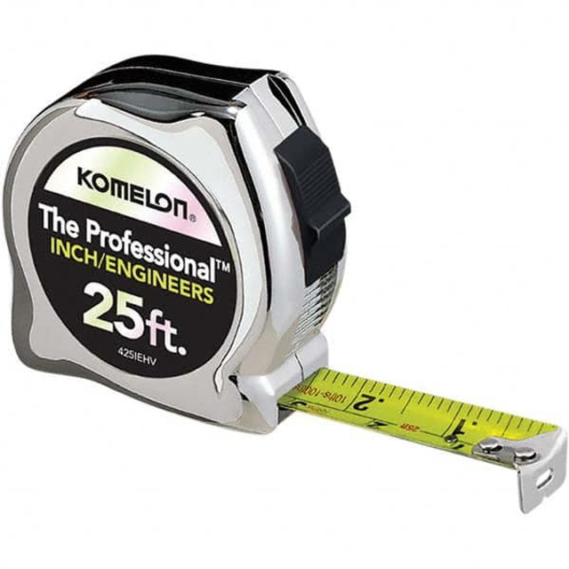 Komelon 425IEHV Tape Measure: 25' Long, 1" Width, High-Visibility Yellow & White Blade