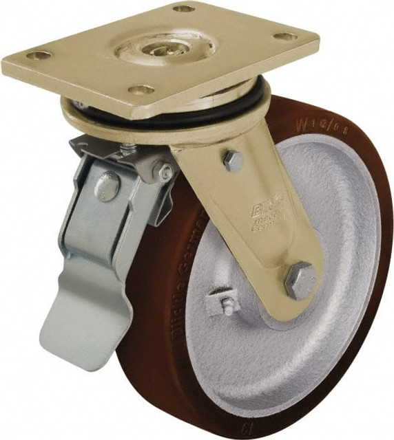 Blickle 755035 Swivel Top Plate Caster: Polyurethane-Elastomer Blickle Besthane, 12" Wheel Dia, 2-23/64" Wheel Width, 3,960 lb Capacity, 13-31/32" OAH