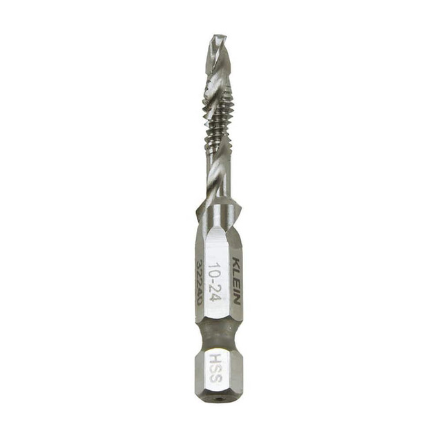 Klein Tools 32240 Combination Drill & Taps; Thread Size (Inch): #10 - 24 ; Thread Limit: H3 ; Thread Length (Inch): 1/2 ; Thread Direction: Right Hand ; Drill Size (Decimal Inch): 0.1545 ; Drill Length (Decimal Inch): 3.0000