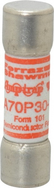 Ferraz Shawmut A70P30-1 Cylindrical Fast-Acting Fuse: 30 A, 50.8 mm OAL, 14.2 mm Dia