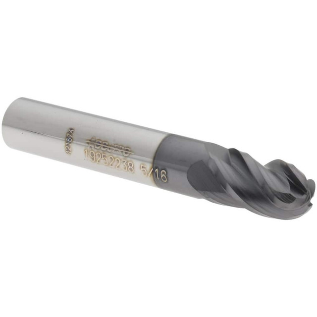 Accupro 14556475 Ball End Mill: 0.3125" Dia, 0.5000" LOC, 4 Flute(s), Solid Carbide