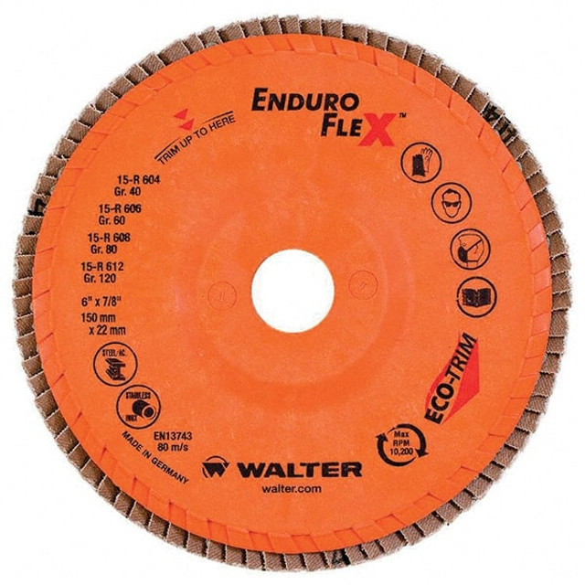 WALTER Surface Technologies 15R608 Flap Disc: 7/8" Hole, 80 Grit, Zirconia Alumina, Type 27