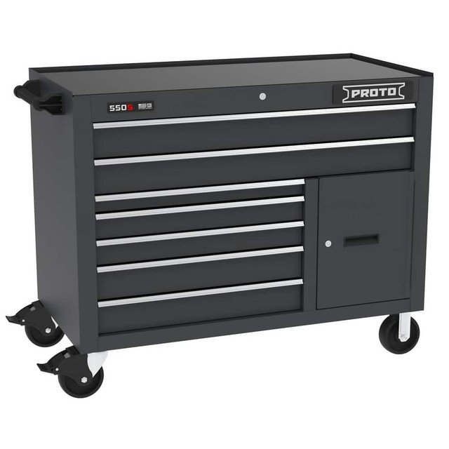 Proto J555041B-7DB-1S Tool Roller Cabinets; Drawers Range: 5 to 10 Drawers ; Overall Weight Capacity: 900lb ; Top Material: Vinyl ; Color: Black ; Locking Mechanism: Keyed ; Width Range: 48" and Wider