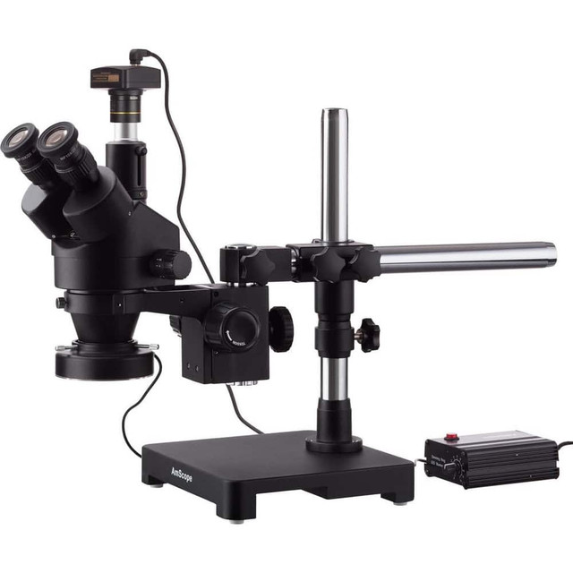 AmScope SM-3T-80MB-3M-B Microscopes; Microscope Type: Stereo ; Eyepiece Type: Trinocular ; Arm Type: Boom Stand; Single Arm ; Image Direction: Upright ; Eyepiece Magnification: 10x