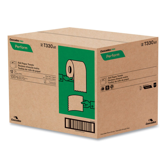 CASCADES TISSUE GROUP PRO T330 Perform Hardwound Roll Towels for Tandem Dispensers, 1-Ply, 7 .5" x 600 ft, White, 12/Carton