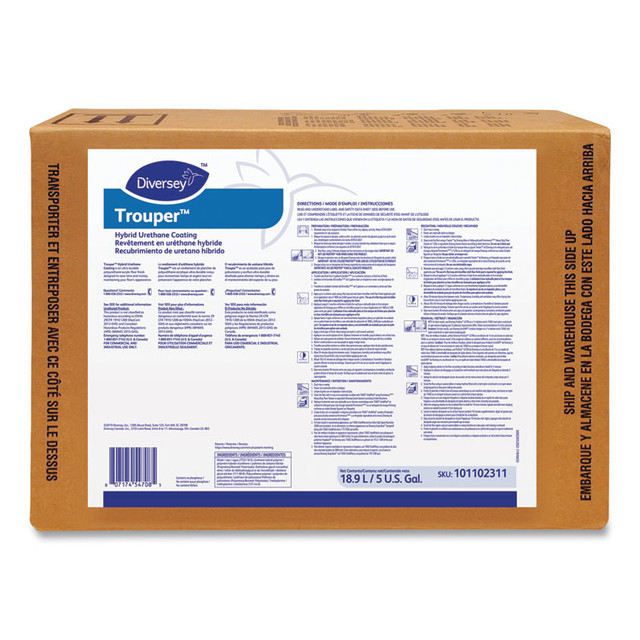 DIVERSEY 101102311 Trouper Hybrid Urethane Coating Floor Finish, 5 gal Bag-in-a-Box