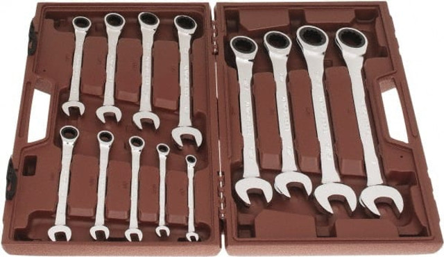 Paramount PAR-13PCBAGSET Ratcheting Combination Wrench Set: 13 Pc, 1" 1/2" 1/4" 11/16" 13/16" 15/16" 3/4" 3/8" 5/16" 5/8" 7/16" & 7/8" 9/16" Wrench, Inch