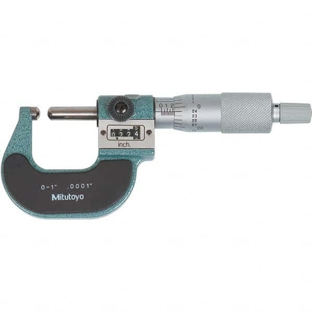 Mitutoyo 295-253CAL Spherical Face Micrometers; Operation Type: Mechanical; Thimble Type: Ratchet; Digital Counter: Yes; Accuracy: 1.00015 in; Anvil Material: Carbide; Spindle Material: Carbide; Calibrated: Yes; Traceability Certification Included: N