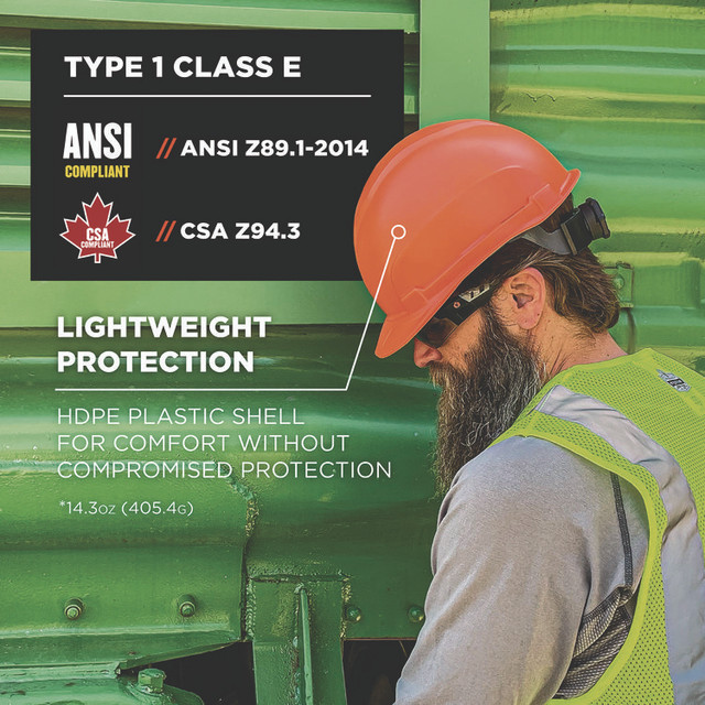 TENACIOUS HOLDINGS, INC. ergodyne® 60272 Skullerz 8967 Class E Lightweight Cap-Style Hard Hat, 6-Point Suspension, Orange
