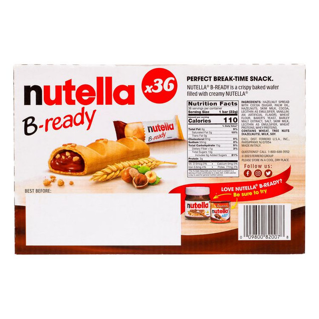 FERRERO USA Nutella® 22002147 B-Ready, Hazelnut, 0.7 oz Bag, 36/Carton