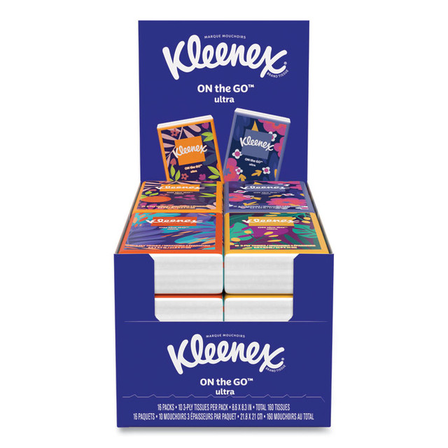 KIMBERLY CLARK Kleenex® 54635 On The Go Packs Facial Tissues, 3-Ply, White, 10/Pouch, 16 Pouches/Pack, 6 Packs/Carton