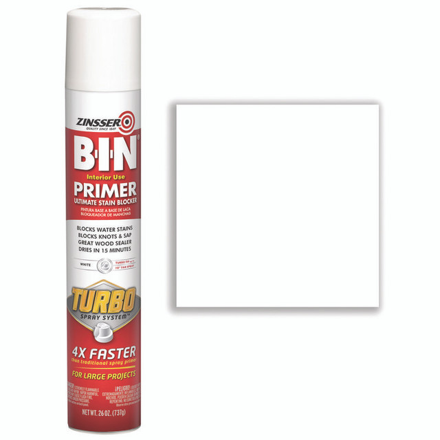 RUST-OLEUM CORPORATION Zinsser® 356880 BIN Aerosol Primer with Turbo Spray System, Interior, Flat White, 26 oz Aerosol Can, 6/Carton