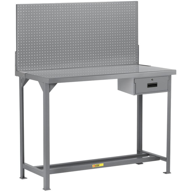 Little Giant. WST1-244836PBDR Stationary Work Benches, Tables; Bench Style: Heavy-Duty Use Workbench ; Edge Type: Square ; Leg Style: Fixed with Pre-Drill Holes for Anchoring ; Depth (Inch): 24 ; Color: Gray ; Maximum Height (Inch): 60