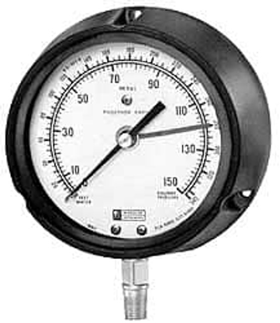 Made in USA BN43XHU4LW Pressure Gauge: 3-1/2" Dial, 0 to 300 psi, 1/4" Thread, NPT, Lower Mount