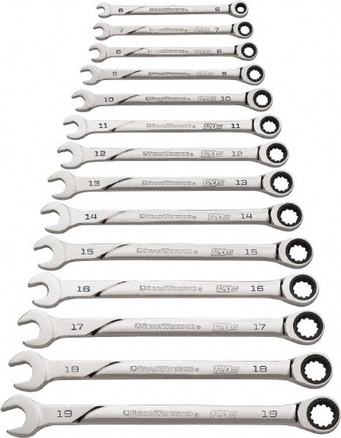 GEARWRENCH 86426 Ratcheting Combination Wrench Set: 14 Pc, 10 mm 11 mm 12 mm 13 mm 14 mm 15 mm 16 mm 17 mm 18 mm 19 mm 6 mm 7 mm 8 mm & 9 mm Wrench, Metric