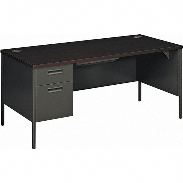 Hon HONP3266LNS Left Pedestal Desk: Plastic Laminated Top, Mahogany & Charcoal