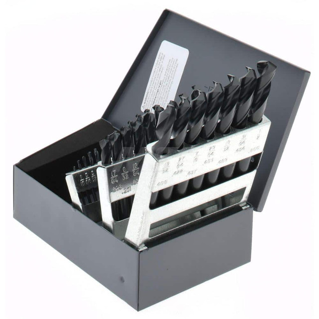 Hertel 09233818 Drill Bit Set: Screw Machine Length Drill Bits, 29 Pc, 135 °, High Speed Steel