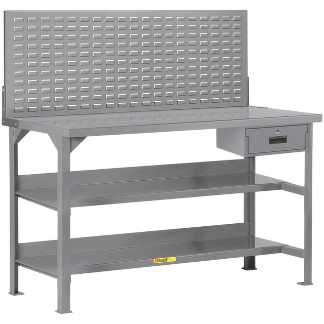 Little Giant. WST3-367236LPDR Stationary Work Benches, Tables; Bench Style: Heavy-Duty Use Workbench ; Edge Type: Square ; Leg Style: Fixed with Pre-Drill Holes for Anchoring ; Depth (Inch): 36 ; Color: Gray ; Maximum Height (Inch): 36