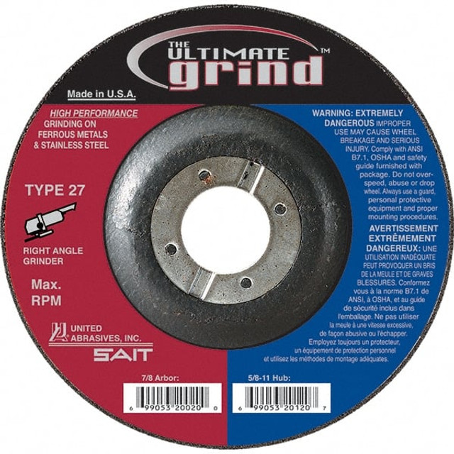 Sait 22417 Depressed Center Wheel: Type 27, 7" Dia, Zirconia Alumina