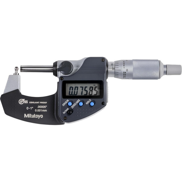 Mitutoyo 395-362-30 Tube Micrometers; Minimum Measurement: 0 ; Maximum Measurement: 25.00 ; Operation Type: Electronic ; Anvil Type: Spherical ; Thimble Type: Ratchet ; Calibrated: No