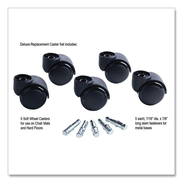 MASTER CASTER COMPANY 23620 Deluxe Futura Flush-Mount Soft-Wheel Casters, 0.44" x 0.88" Type B Stems, 2.19" Polyurethane Wheels, Matte Black, 5/Set