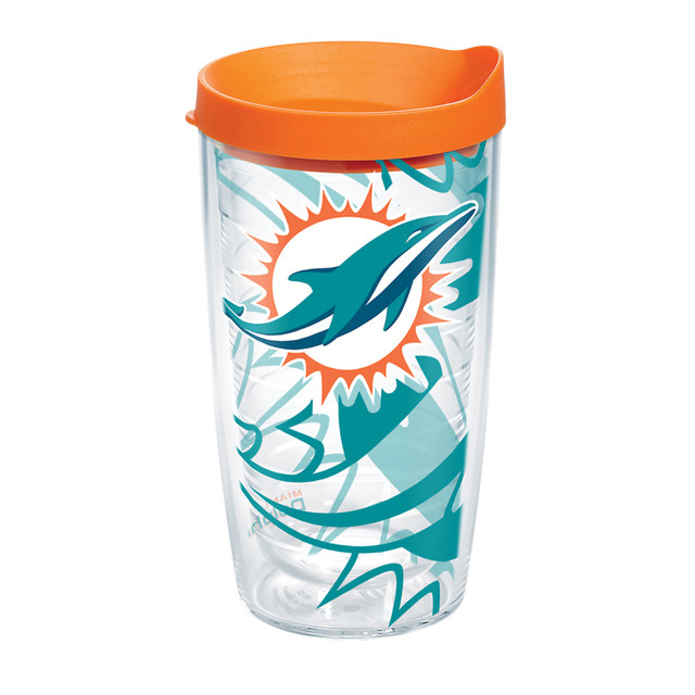 TERVIS TUMBLER COMPANY Tervis 1291718  NFL Tumbler With Lid, 16 Oz, Miami Dolphins, Clear