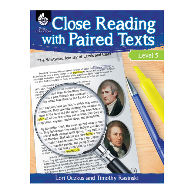 Help your students reach their academic goals and prepare for future learning with this close reading resource book. Twelve units cover language arts, science, social studies and mathematics and utilize hands-on activities to challenge young learners.  Close reading practice across language arts, science, social studies and math content areas helps build essential academic skills.  Includes 12 units to challenge and engage students. Units include paired fiction and nonfiction text passages, text-dependent questions, comparing and contrasting text and hands-on activities that complement weekly lessons.  A variety of teachers resources help monitor student progress. Differentiation and reciprocal teaching strategies and assessment options for each unit let teachers tailor instruction to student needs.  Meets Common Core standards.  For students in grade 5.