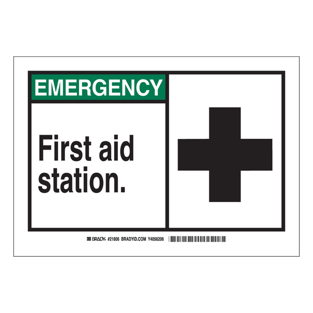 HID GLOBAL 262-21806 Brady "EMERGENCY First Aid Station" Sign, 7in x 10in, Multicolor HID GLOBAL 262-21806 Brady "EMERGENCY First Aid Station" Sign, 7in x 10in, Multicolor