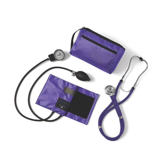MEDLINE INDUSTRIES, INC. MDS9123 Medline Compli-Mates Handheld Aneroid Sphygmomanometer And Stethoscope Kit, Adult, Purple MEDLINE INDUSTRIES, INC. MDS9123 Medline Compli-Mates Handheld Aneroid Sphygmomanometer And Stethoscope Kit, Adult, Purple