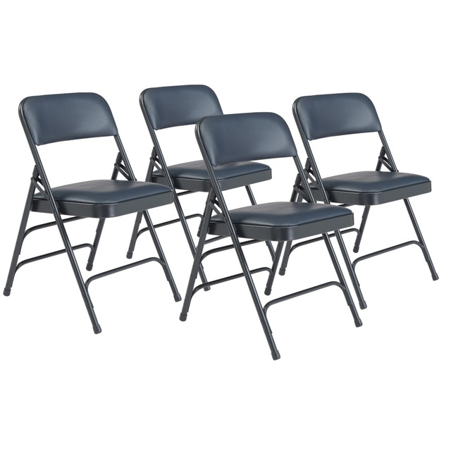 OKLAHOMA SOUND CORPORATION 1304/4 National Public Seating 1300 Series Premium Vinyl Upholstered Triple Brace Folding Chairs, Dark Blue, Set Of 4 Chairs