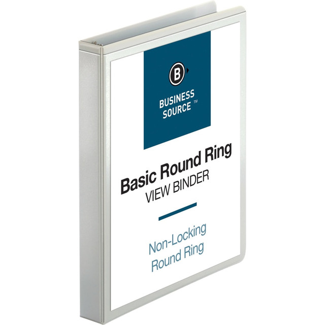 SP RICHARDS Business Source 09953  Round-ring View Binder - 1in Binder Capacity - Letter - 8 1/2in x 11in Sheet Size - 225 Sheet Capacity - Round Ring Fastener(s) - 2 Internal Pocket(s) - Polypropylene - White - 1 / Each