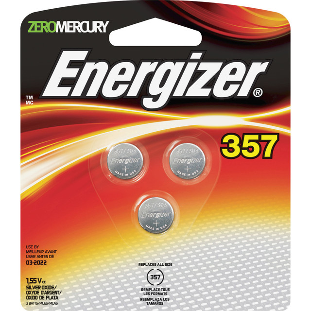 ENERGIZER BRANDS LLC Energizer 357BPZ3CT  357/303 Silver Oxide Button Battery 3-Packs - For Multipurpose - 1.5 V DC - 120 / Carton