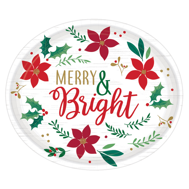 AMSCAN CO INC 592189 Amscan Christmas Wishes Oval Plates, 12in x 10in, White, 8 Plates Per Pack, Case Of 3 Packs