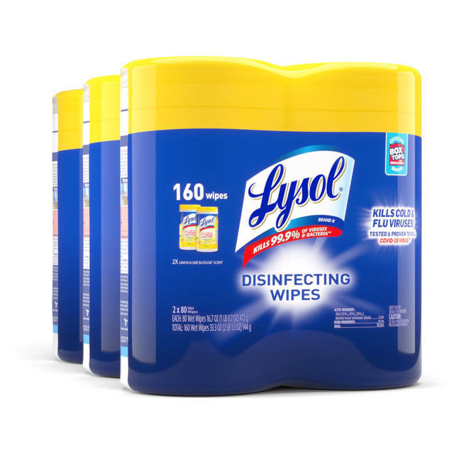 RECKITT BENCKISER 80296CT Lysol Disinfecting Wipes, Lemon Lime Scent, 80 Wipes Per Canister, Carton Of 6 Canisters