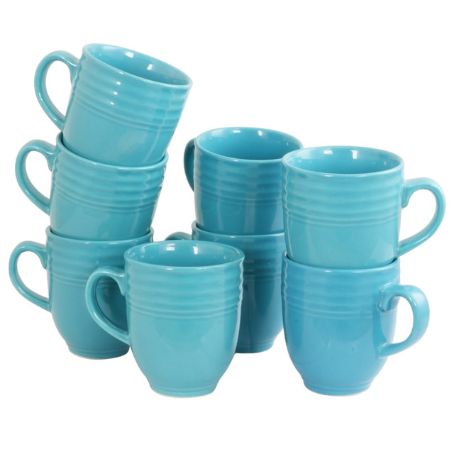 GIBSON OVERSEAS INC. 995105036M Gibson Plaza Cafe Mugs, 15 Oz, Turquoise, Set Of 8 Mugs