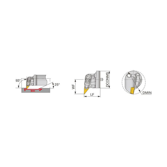 Tungaloy 3332989 Replaceable Boring Bar Heads; Compatible Insert Style: VNMG; Compatible Insert Size Code: 332; Tool Material: Steel; Multi-use Tool: Yes; Lead Angle: 93.000; Through Coolant: Normal Pressure; For Shank Diameter: 1.5750 in; Cutting To