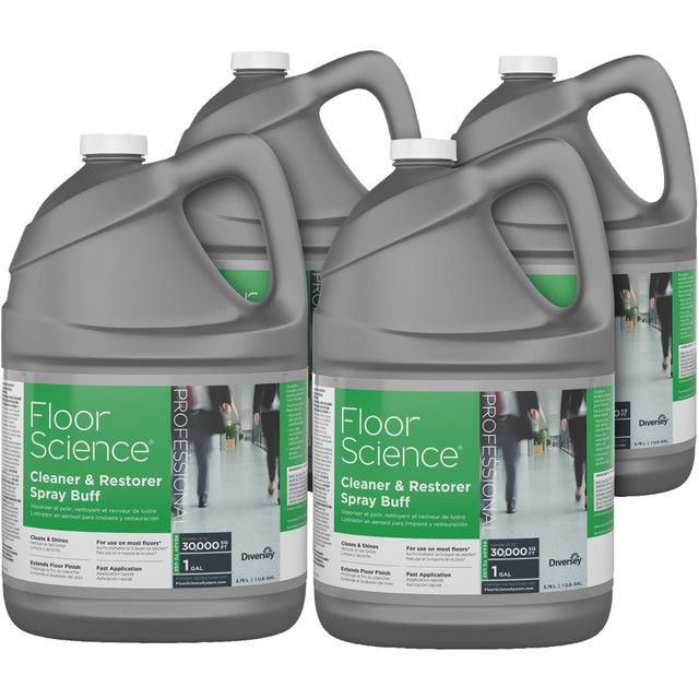 DIVERSEY CBD540458  Floor Science Cleaner & Restorer Spray Buff, 1 Gallon, Citrus Scent, Pack Of 4 Bottles