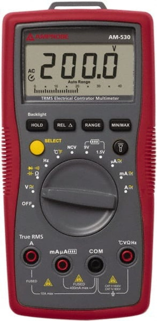 Amprobe AM-530 CAT III, Average Responding & Digital Multimeter: 600 VAC/VDC